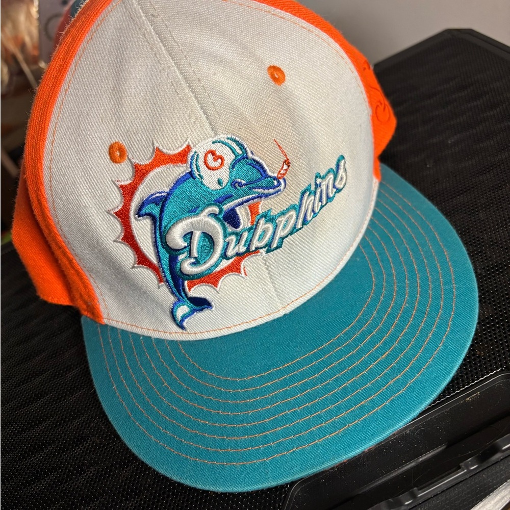 Orange and White Snapback Hat with Dolphin Design